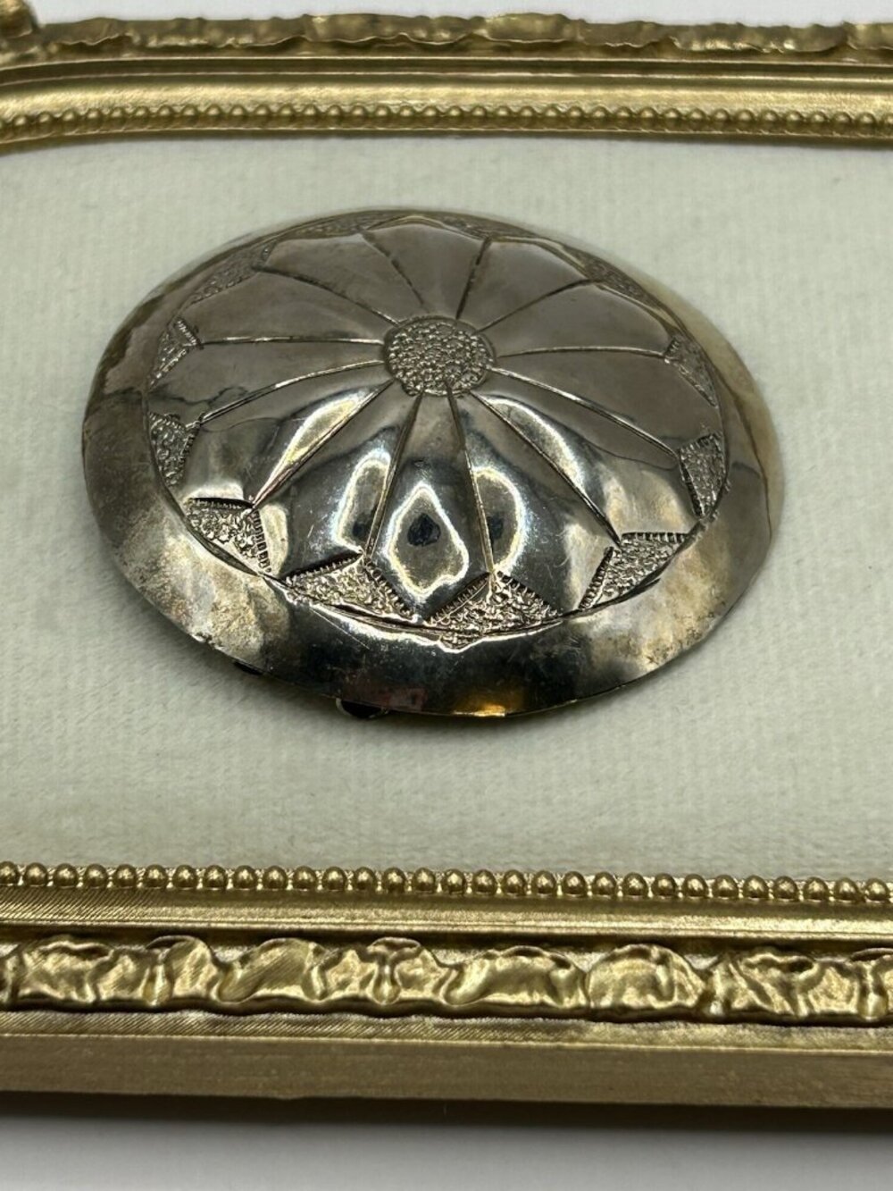 Vintage Silver Tone Floral Dome Pendant Large Etched Metal Statement Western - Picture 7 of 10